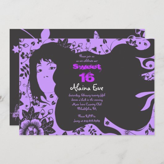 Bloemenmeisje Sweet 16 Zestien Uitnodiging (Voorkant / Achterkant)