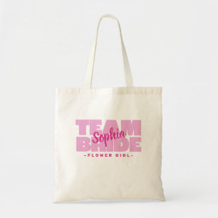 Bloemenmeisje Team Bruid Bruids Party Naam Roze Sc Tote Bag