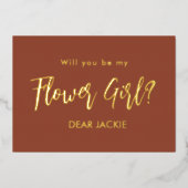 Bloemenmeisje Terracotta Bruidsmeisje Voorstel  Folie Uitnodiging (Voorkant)