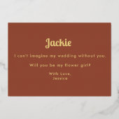 Bloemenmeisje Terracotta Bruidsmeisje Voorstel  Folie Uitnodiging (Achterkant)