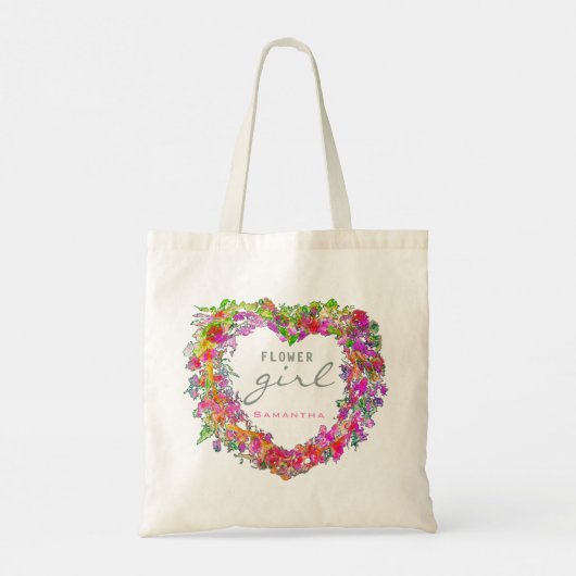 Bloemenmeisje Trendy Script Waterverf Hartkrans Tote Bag (Achterkant)