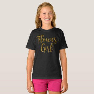 Bloemenmeisje Tshirt goudfolie-afdruk
