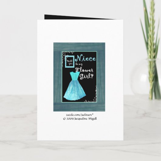 Bloemenmeisje uitnodiging TURQUOISE BLAUWE Jurk (Achterkant)