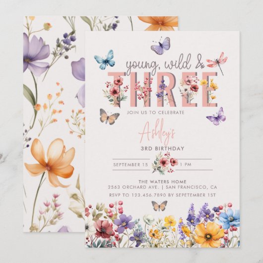 Bloemenmeisje Verjaardag | 3e verjaardag Kaart (Voorkant / Achterkant)