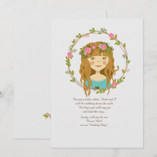 Bloemenmeisje verzoekkaart turkoois kaart (Voorkant / Achterkant)