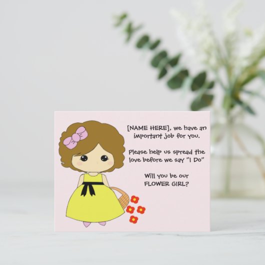 Bloemenmeisje-voorstel - Brunette Kaart (Staand voorkant)