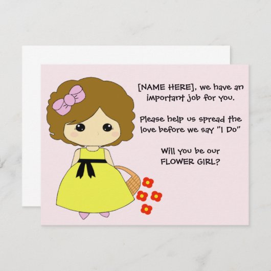 Bloemenmeisje-voorstel - Brunette Kaart (Voorkant / Achterkant)