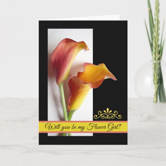 Bloemenmeisje vraagt om mango gekleurde Calla leli (Voorkant)