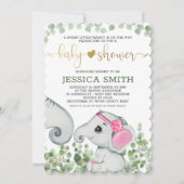 Bloemenmeisje Waterverf Elephant Baby shower Kaart (Voorkant)