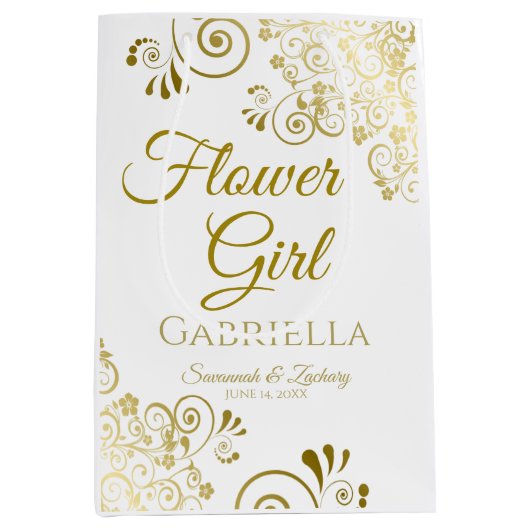 Bloemenmeisje Wedding Gift Bag - Middelgroot Medium Cadeauzakje (Voorkant)