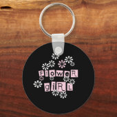 Bloemenmeisje White op zwart Sleutelhanger (Voorkant)