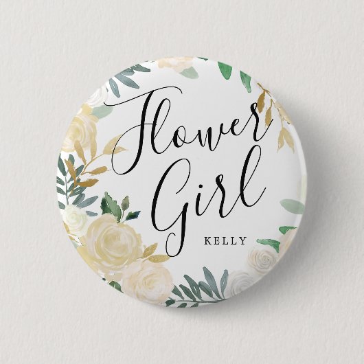 Bloemenmeisje White Rose Bouquet Custom Wedding Ronde Button 5,7 Cm (Voorkant)