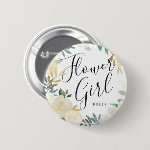 Bloemenmeisje White Rose Bouquet Ronde Button 5,7 Cm