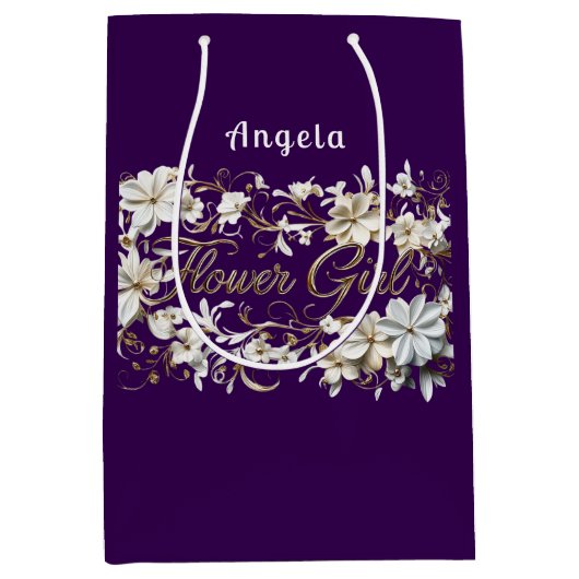 Bloemenmeisje Wit Paarse Goud Medium Cadeauzakje (Voorkant)