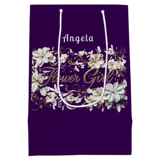 Bloemenmeisje Wit Paarse Goud Medium Cadeauzakje (Achterkant)