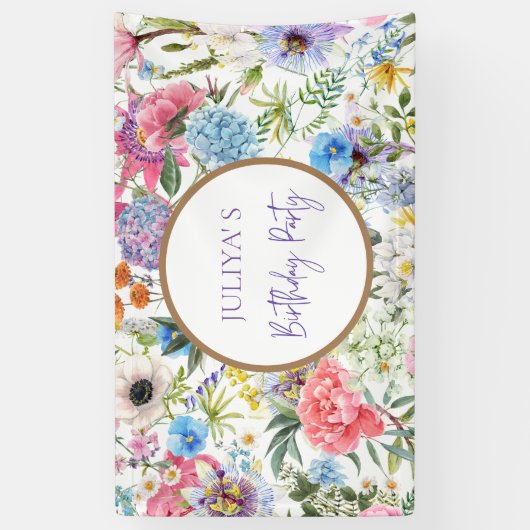 Bloemenmeisjesverjaardagsfeestje Spandoek (Verticaal)