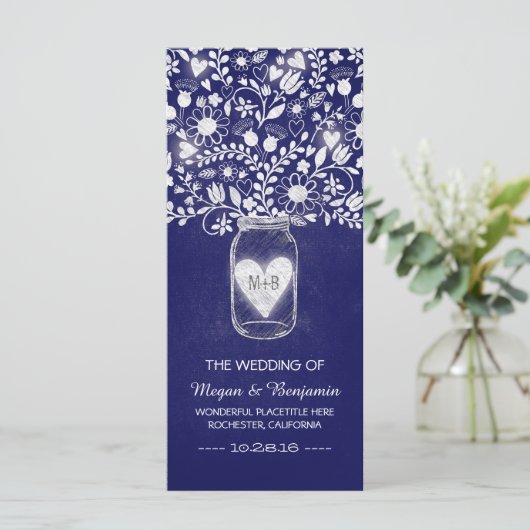 Bloemenmetselaar Jar Royal Blue bruiloft programma Programmakaart (Staand voorkant)