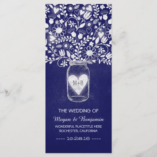 Bloemenmetselaar Jar Royal Blue bruiloft programma Programmakaart (Voorkant)