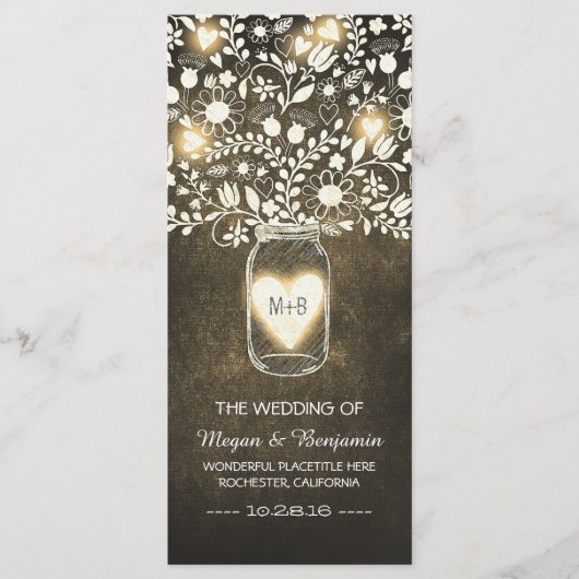 Bloemenmetselaar Jar Yellow Elegante huwelijksprog Programmakaart (Voorkant)