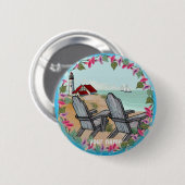 Bloemenmiddag vuurtoren pin knop ronde button 5,7 cm (Voorkant /achterkant)