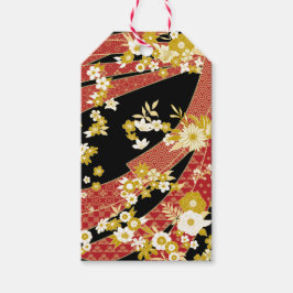Bloemenmix Kimono patroon Cadeaulabel