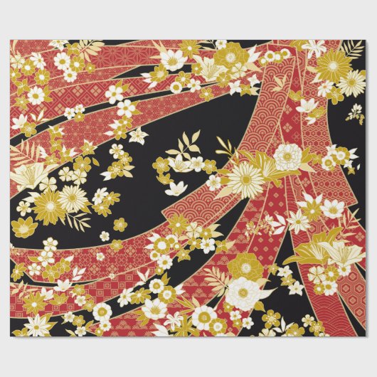 Bloemenmix Kimono patroon Cadeaupapier (Vlak)