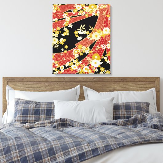 Bloemenmix Kimono patroon Canvas Afdruk (Insitu (Slaapkamer))