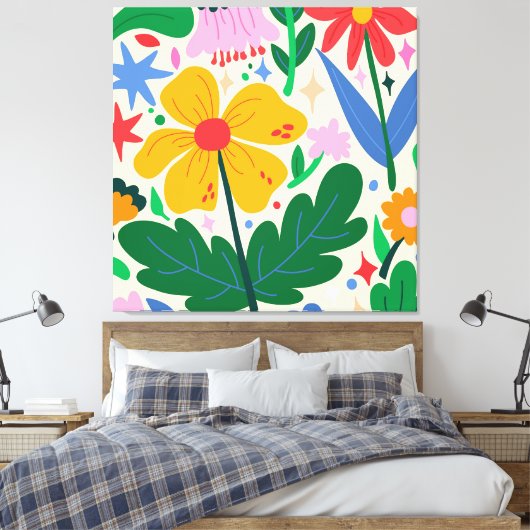 bloemenmixtape canvas afdruk (Insitu (Slaapkamer))