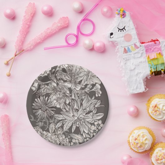 bloemenmodern ivoor & grijs rustieke bruiloft papieren bordje (Feest)