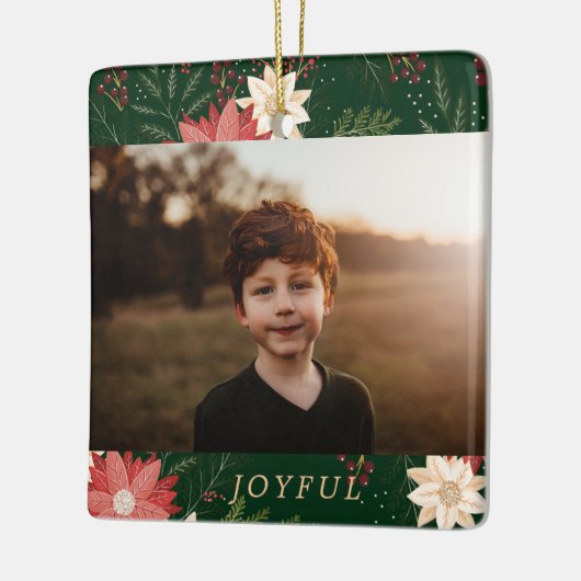 Bloemenmoderne kinder vreugdevolle kerstfoto keramisch ornament (Links)