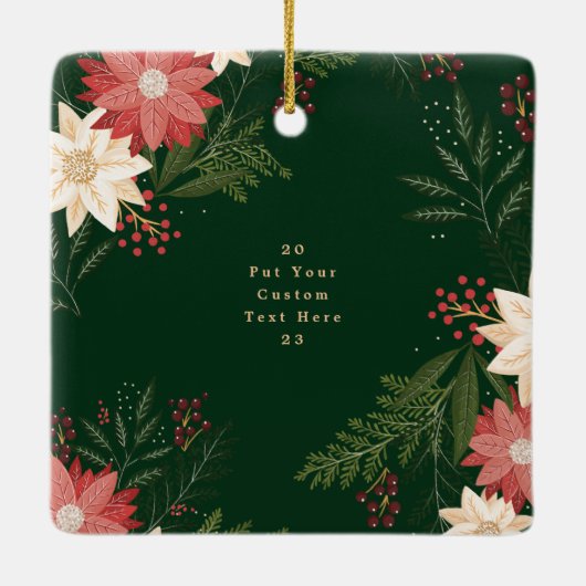 Bloemenmoderne kinder vreugdevolle kerstfoto keramisch ornament (Achterkant)