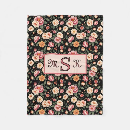  bloemenmonogram Blush Pink Roses Fleece Deken (Voorkant)
