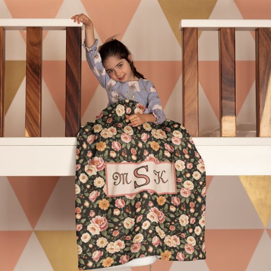  bloemenmonogram Blush Pink Roses Fleece Deken