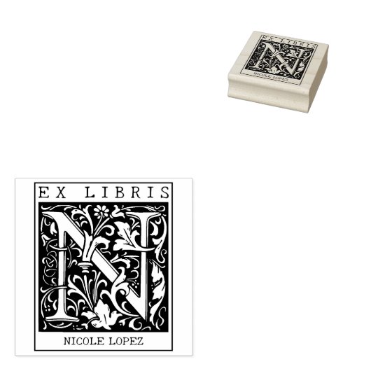 bloemenmonogram Briefboek Ex libris Rubberstempel (Gestempeld)