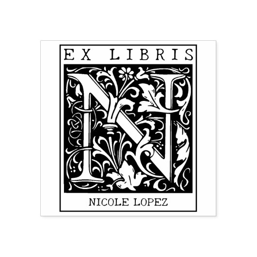 bloemenmonogram Briefboek Ex libris Rubberstempel (Afrduk)