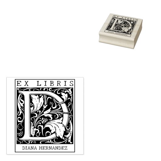 bloemenmonogram Briefboek Ex libris Rubberstempel (Gestempeld)