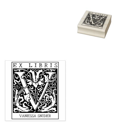 bloemenmonogram Briefboek Ex libris Rubberstempel (Gestempeld)