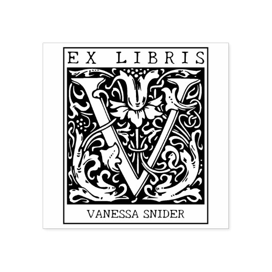 bloemenmonogram Briefboek Ex libris Rubberstempel (Afrduk)