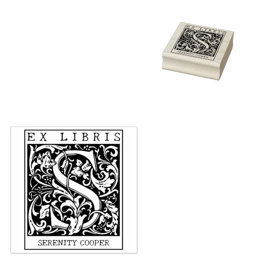 bloemenmonogram Briefboek Ex libris Rubberstempel (Gestempeld)