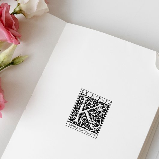 bloemenmonogram Briefboek Ex libris Rubberstempel