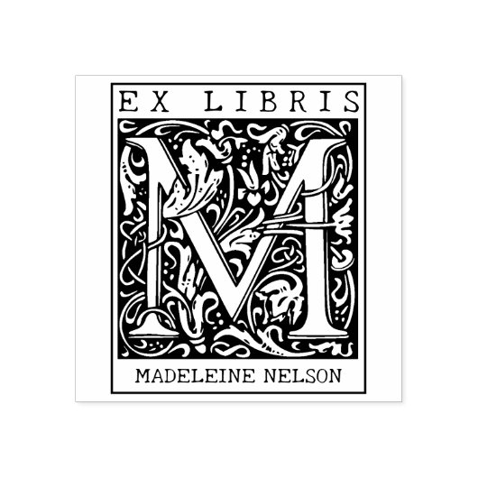 bloemenmonogram Briefboek Ex libris Rubberstempel (Afrduk)