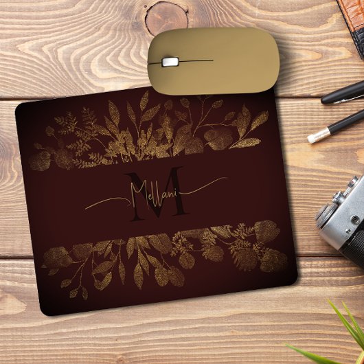 bloemenmonogram Girly Brown & gouden glitter Muismat