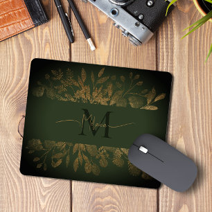  bloemenmonogram Girly Green & Gold glitter Muismat