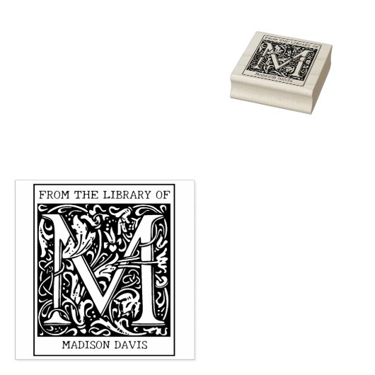  bloemenmonogram letter M uit de bibliotheek Rubberstempel (Gestempeld)