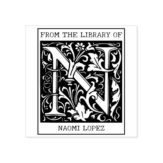 bloemenmonogram letter N uit de bibliotheek Rubberstempel (Afrduk)
