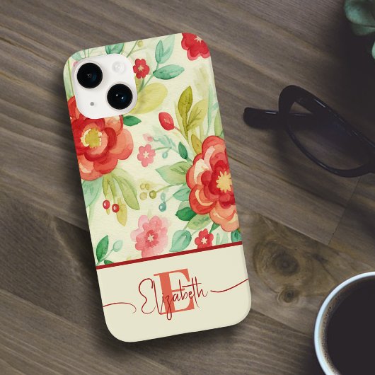  bloemenmonogram meisjesbotanische waterverf Case-Mate iPhone case