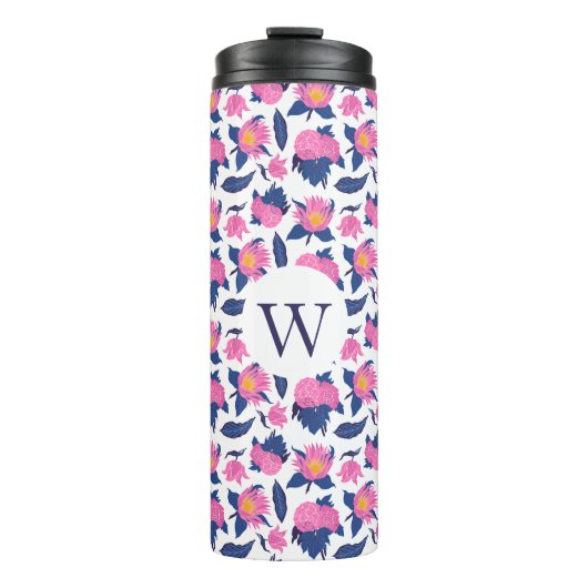 Bloemenmonogram met Initiaal – gepersonaliseerd ca Thermosbeker (Voorkant)