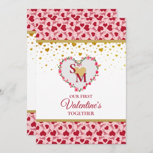 Bloemenmonogram Valentijnsdag met gouden hart (Voorkant / Achterkant)