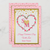 Bloemenmonogram Valentijnsdag met gouden hart (Voorkant / Achterkant)