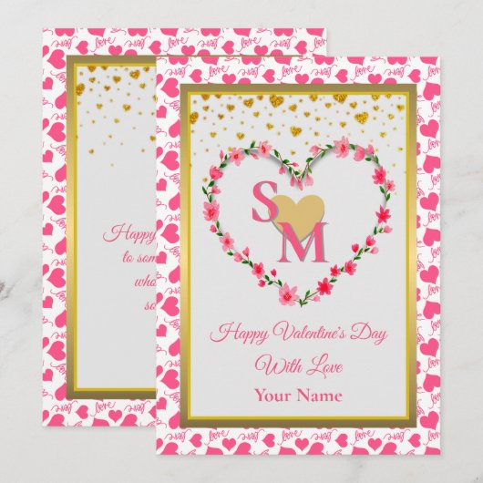 Bloemenmonogram Valentijnsdag met gouden hart (Voorkant / Achterkant)